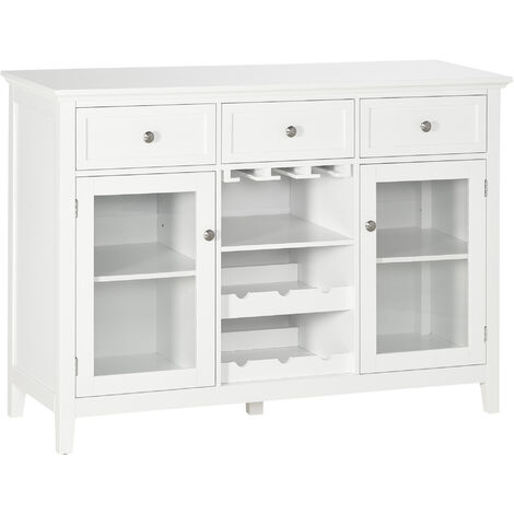 Buffet De Rangement Design Graphique - 2 Placards, Étages Réglables - Bois Blanc Et Métal Doré 140x40x75 Cm