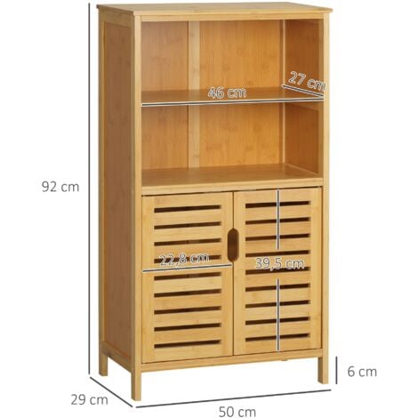 Meuble rangement bas salle de bain bambou style naturel 2 portes avec étagère 2 niches bambou