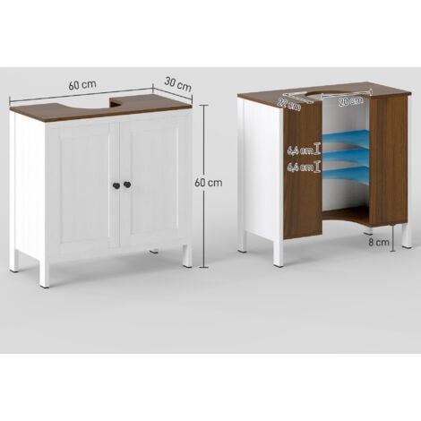 Meuble salle de bain - meuble sous-vasque - placard 2 portes avec étagère - panneaux blanc aspect bois noyer