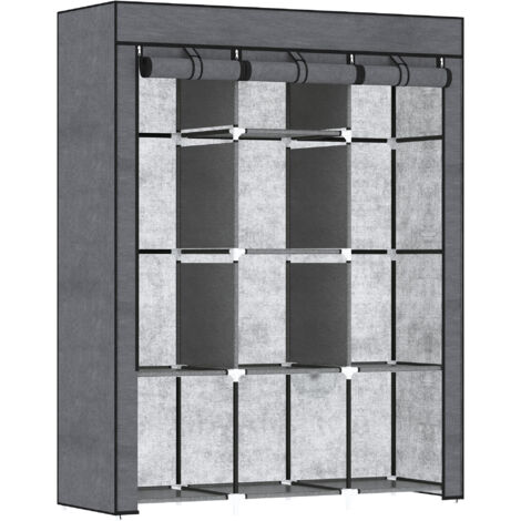 Homcom – Armoire penderie multi-rangement 8 étagères 2 barres – Acier noir non tissé – Dimensions 125L x 43l x 162,5H cm – Charge 55 kg