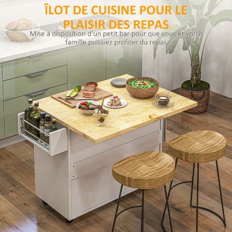 SoBuy FKW101-WN Desserte roulante meuble de rangement cuisine de Service Buffet Commode bahut avec plans de travail