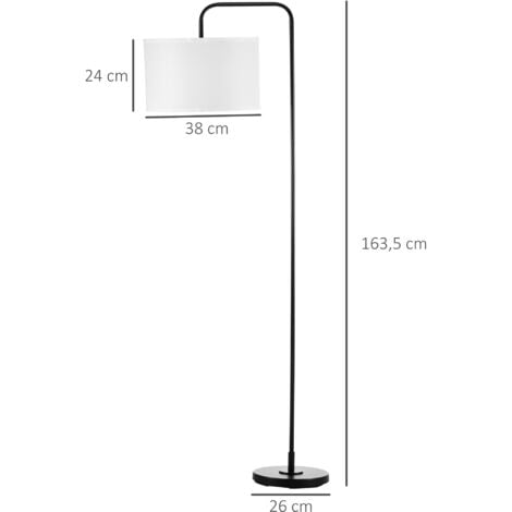 Lampadaire design néo-rétro max. 40 W 163H cm abat-jour circulaire aspect lin blanc piètement structure acier noir