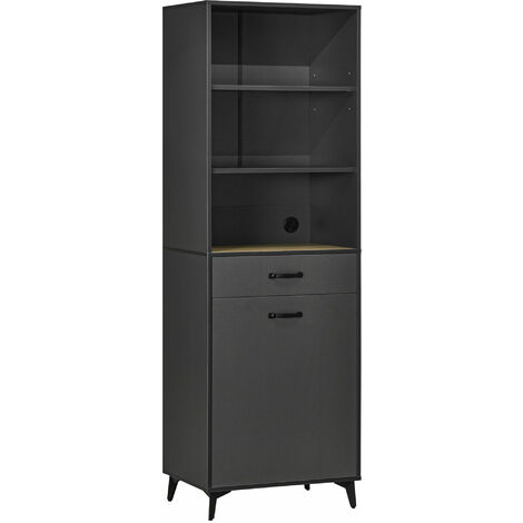 Homcom – Meuble de rangement haut de cuisine 60x42x180cm – Panneaux de particules gris – Multi-rangement avec étagère réglable et tiroir (1/5)