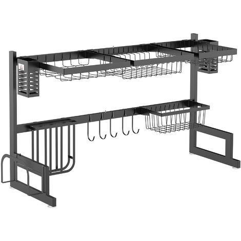Homcom – Panier égouttoir d'évier en acier inoxydable – 2 niveaux avec porte-couteau et rangements modulaires – Charge max 23 kg – Dimensions 93x30x52,5 cm – Noir