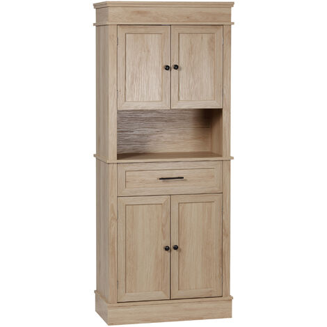 Homcom – Buffet haut armoire de cuisine 2 placards 2 portes tiroir niche MDF aspect chêne clair – Dimensions 74L x 39,5l x 183H cm – Rangement pratique