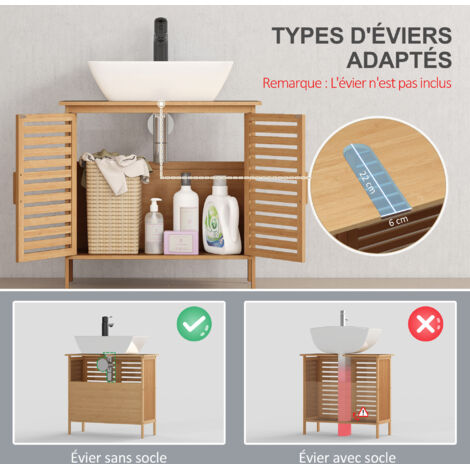 Meuble Salle De Bain Bambou Kleankin - Armoire 3 Niveaux 68x32x86cm Avec Portes à Lattes Naturel - Rangement Salon Chambre Toilette