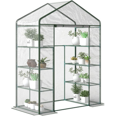 Outsunny – Serre de jardin polycarbonate 8 étagères – Dimensions 143L x 73l x 195H cm – Acier thermolaqué – Bâche PVC anti-UV transparente