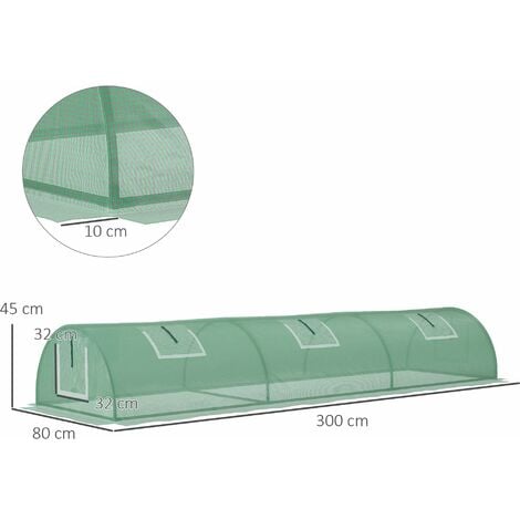 Mini serre de jardin serre à tomates dim. 300L x 80l x 45H cm acier PE 5 fenêtres zippées enroulables vert