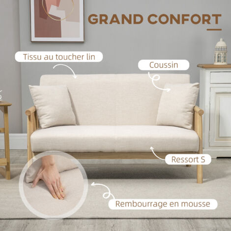 Canapé 2 Places En Lin - Design Moderne Et Confortable Pour Salon Ou Chambre, 110x62cm, Beige