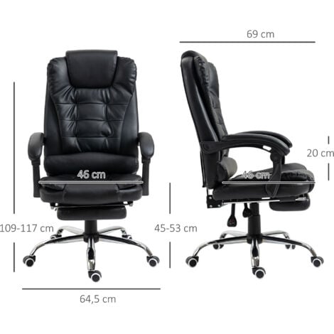 Fauteuil de bureau fauteuil manager grand confort réglable dossier inclinable repose-pied revêtement synthétique noir