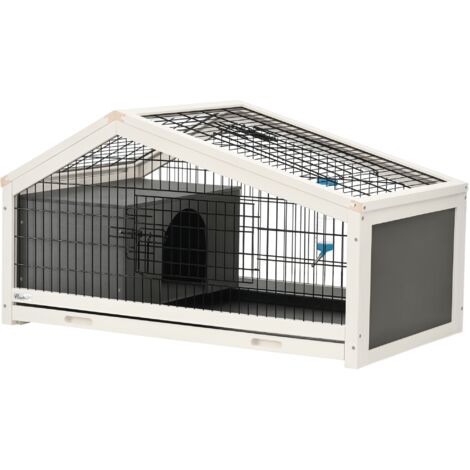 Pawhut – Clapier à lapin bicolore gris blanc noir – Espace double sécurisé avec niche – Plateau à déjection coulissant – Acier et bois de sapin