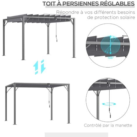 Pergola lames orientables dim. 2,9L x 2,95l x 2,13H m structure alu. acier époxy polyester gris