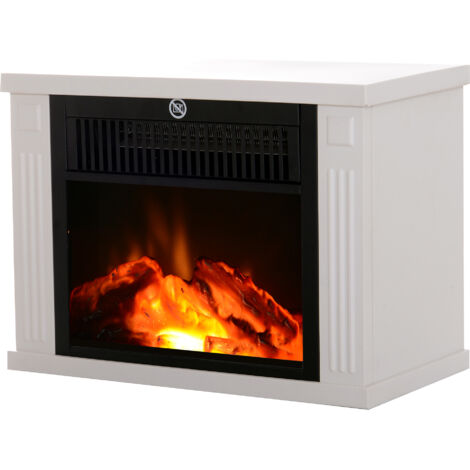Homcom – Cheminée électrique poêle 600-1200 W – Thermostat intégré – Éclairage LED effet flamme – Pour 15-20 m² – Design contemporain blanc