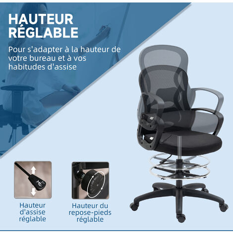 Chaise de Bureau Assise Haute Réglable Pivotant 360° Maille