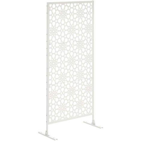 Panneau décoratif extérieur métal - brise vue motif étoiles - visserie incluse - dim. 92L x 45l x 198H cm - acier thermolaqué blanc