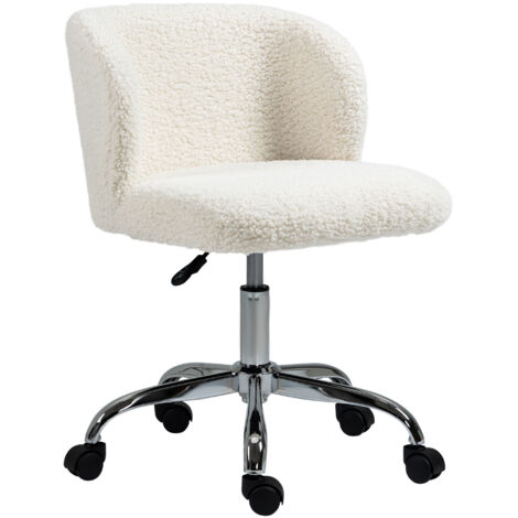 Homcom – Chaise de bureau réglable 73-83cm – Revêtement effet laine bouclée – Conception ergonomique – Piètement acier chromé avec roulettes (1/5)