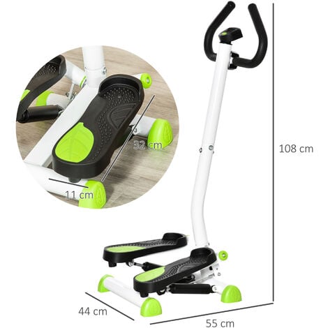 Stepper Fitness avec guidon ergonomique - écran LCD multifonction -  résistance réglable - acier blanc vert noir