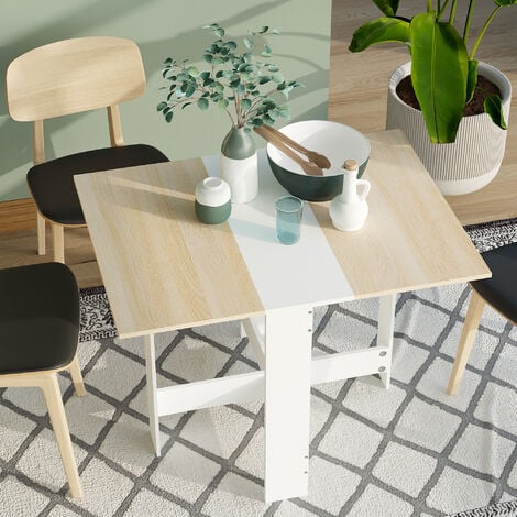 HOMCOM Table de cuisine pliable 103L x 76l x 74H cm panneaux particules bicolore chêne blanc