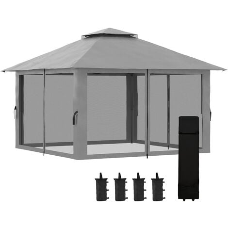 Tonnelle barnum de jardin pop-up pliant 3,92L x 3,92l x 2,83H m sacs de lestage et transport inclus gris