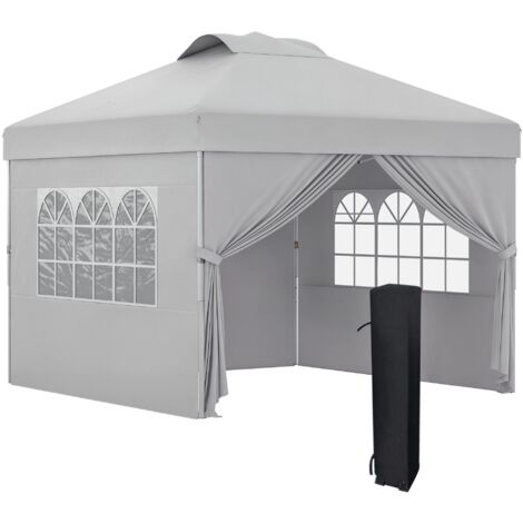 Outsunny – Tonnelle barnum pop-up pliant 2,97L x 2,97l x 2,84H m – Protection UV30+ – Sac de transport inclus – Acier et oxford gris clair (1/5)
