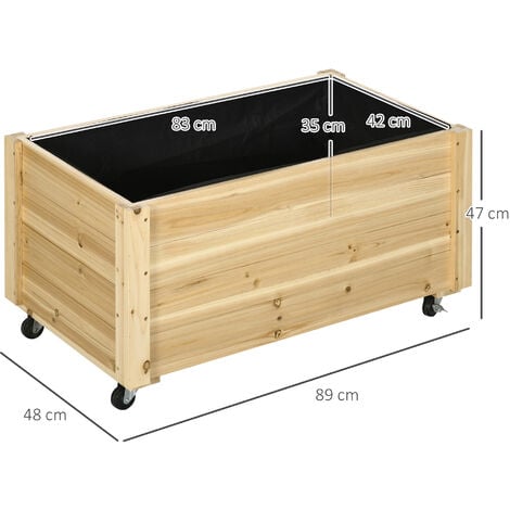 Jardinière sur roulettes - jardinière rectangulaire - inserts d'irrigation, feutre de drainage inclus - bois de sapin autoclave