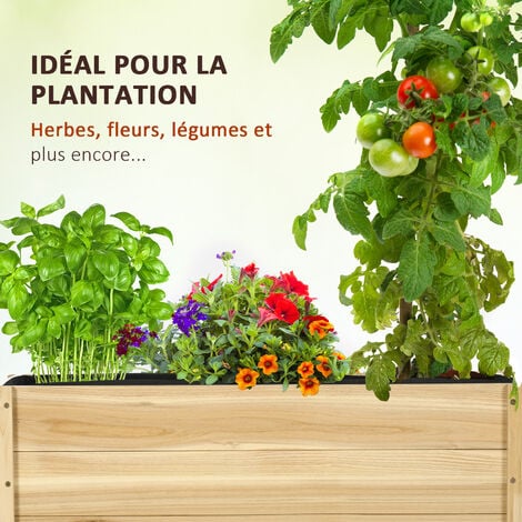 Jardinière sur roulettes - jardinière rectangulaire - inserts d'irrigation, feutre de drainage inclus - bois de sapin autoclave