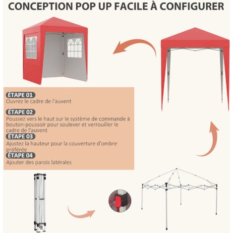 Tonnelle de jardin pliante pop-up réglable anti-UV 30+ 4 sacs lestage sac de transport rouge
