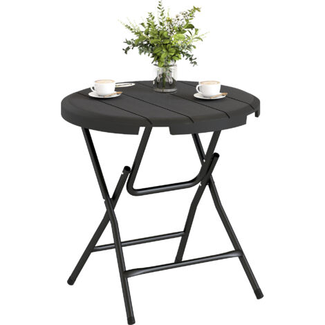 Outsunny – Table de jardin ronde 4 places – Acier et HDPE – Ø 80cm – Pliable et résistant aux intempéries – Gris foncé