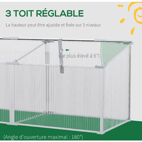 Mini serre de jardin serre à tomates 180L x 51l x 51H cm 3 pannneaux toits ouvrables alu. polycarbonate
