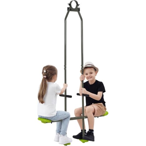 Balançoire agrès face à face enfant 3 à 6 ans - selles larges, guidon, repose-pied - gris vert (1/5)