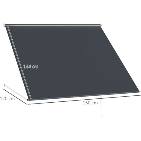 Store banne manuel inclinaison réglable acier alu. dim. 150L x 120l (avancée) cm polyester imperméabilisé anti-UV gris