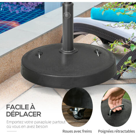 Outsunny Pied De Parasol Rond En Ciment HDPE - Base Lestée 48x34H Cm Motif Fleurs De Lys Noir Doré 13 Kg