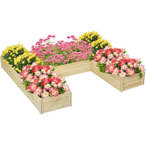 Outsunny – Lot de 5 jardinières carrées en bois de sapin pré-huilé – Dimensions 230x230x28cm – Forme personnalisable pour jardinage professionnel