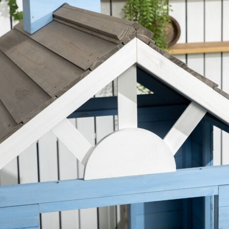 Maison de jeux enfant - jeu plein air maisonnette enfant - dim. 151L x 112l x 142H cm - bois sapin bleu blanc gris