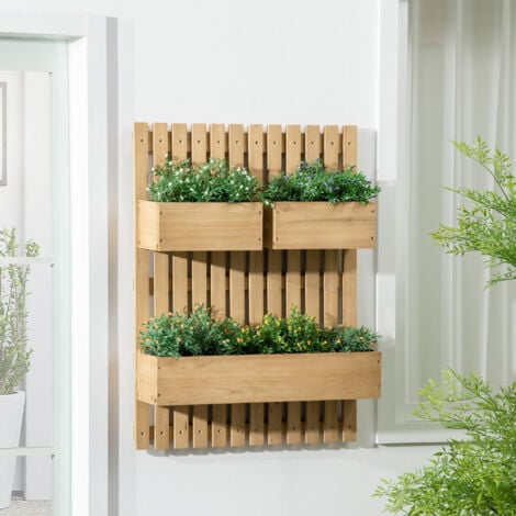 Jardinière murale avec treillis - lot de 3 jardinières murales - dim. 60L x 16l x 80H cm - bois sapin pré-huilé