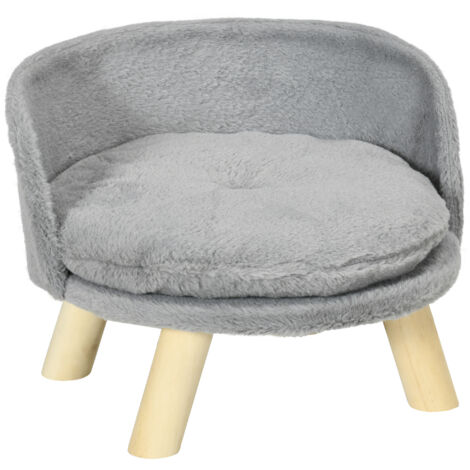 Pawhut – Canapé lit pour chien moelleux amovible – Design scandinave – Coussin en mousse haute densité – Ø 40,5 x 33H cm – Pieds en bois massif gris