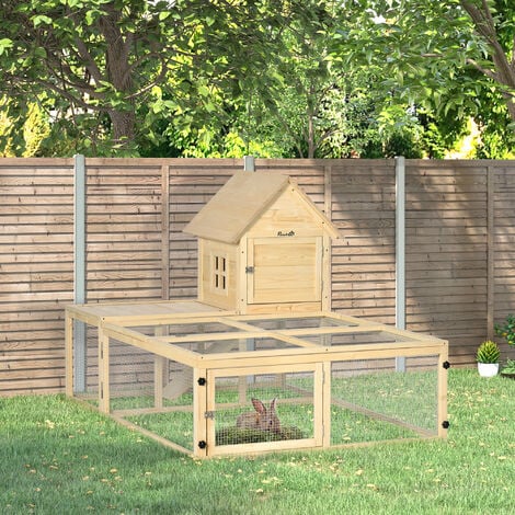 Clapier enclos cage à lapin 2 niveaux dim. 151L x 106l x 97H cm - aire de jeu, rampe, portes verouillables - bois sapin