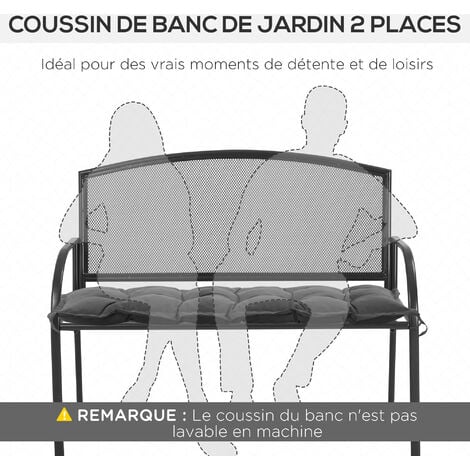 Coussin d'assise pour banc de jardin rembourrage épais 100 x 40 x 10 cm polyester gris