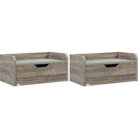 Homcom – Table de chevet murale – Panneau de particules gris – 40x30x19,5 cm – Tiroir coulissant et étagère – Charge max 10 kg