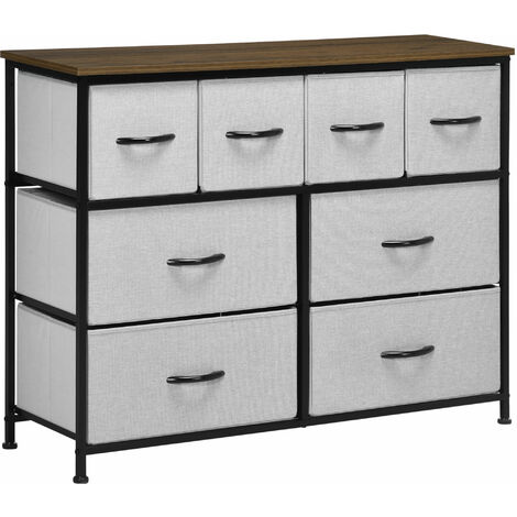 Homcom – Commode 8 tiroirs 100L x 30P x 78H cm – Structure acier noir – Tiroirs pliants en tissu gris – Charge max. 10 kg dessus (1/5)