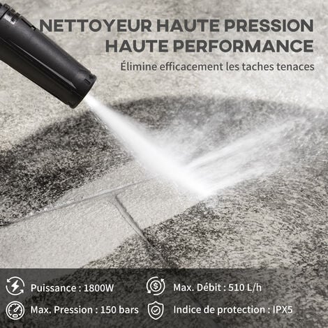 Nettoyeur haute pression 1800 W - 150 bars max. - 510 l/h max. - 2 roues - PP bleu noir