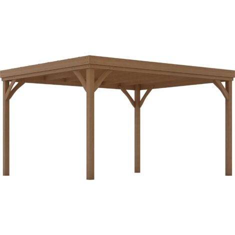 Pergola autoportante style rustique chic - Toit terrasse à décorer - dim. 3,65L x 3l x 2,15H m - bois sapin pré-huilé