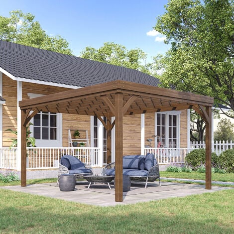 Pergola autoportante style rustique chic - Toit terrasse à décorer - dim. 3,65L x 3l x 2,15H m - bois sapin pré-huilé