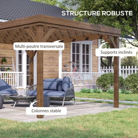Pergola autoportante style rustique chic - Toit terrasse à décorer - dim. 3,65L x 3l x 2,15H m - bois sapin pré-huilé