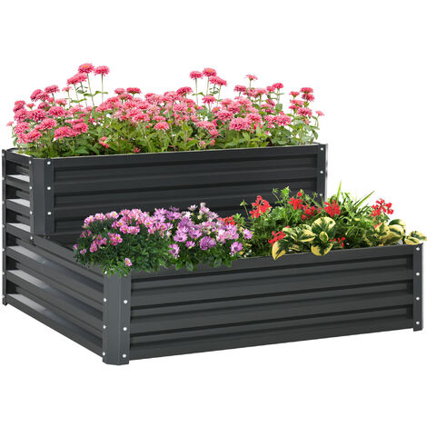 Outsunny – Jardinière surélevée potager 2 étages 120L x 101l x 58H cm – Acier galvanisé gris foncé – Ouverte pour drainage optimal (1/5)