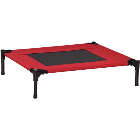 Pawhut – Lit surélevé pour chiens – Tissu oxford micro-perforé – Châssis métal époxy – 76x61x18cm – Rouge et noir