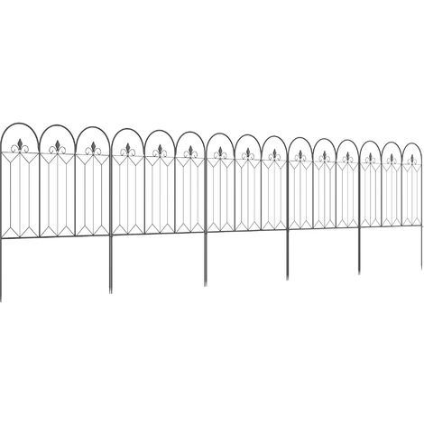Lot de 5 clôtures de jardin décoratives en métal avec ornements - dim. totales 305L x 79,5H cm - noir