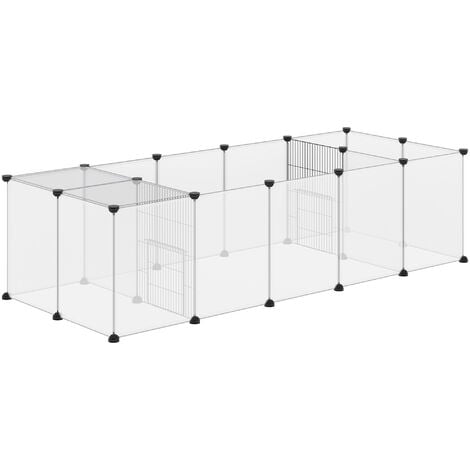 Enclos parc modulable petits animaux - 20 panneaux - dim. 175L x 70l x 45H cm - acier noir PP blanc