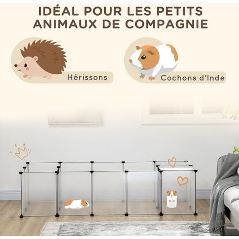 Enclos parc modulable petits animaux - 20 panneaux - dim. 175L x 70l x 45H cm - acier noir PP blanc