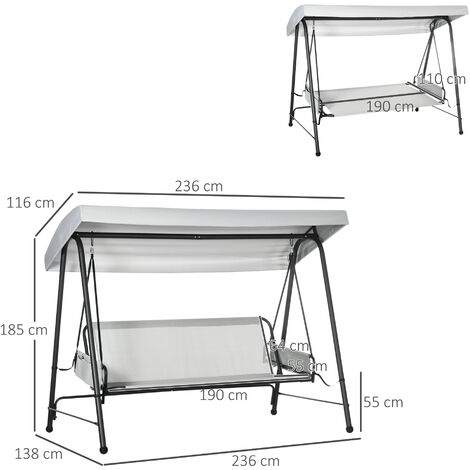 Balancelle de jardin 3 places convertible auvent réglable épais coussins amovibles polyester acier époxy gris clair
